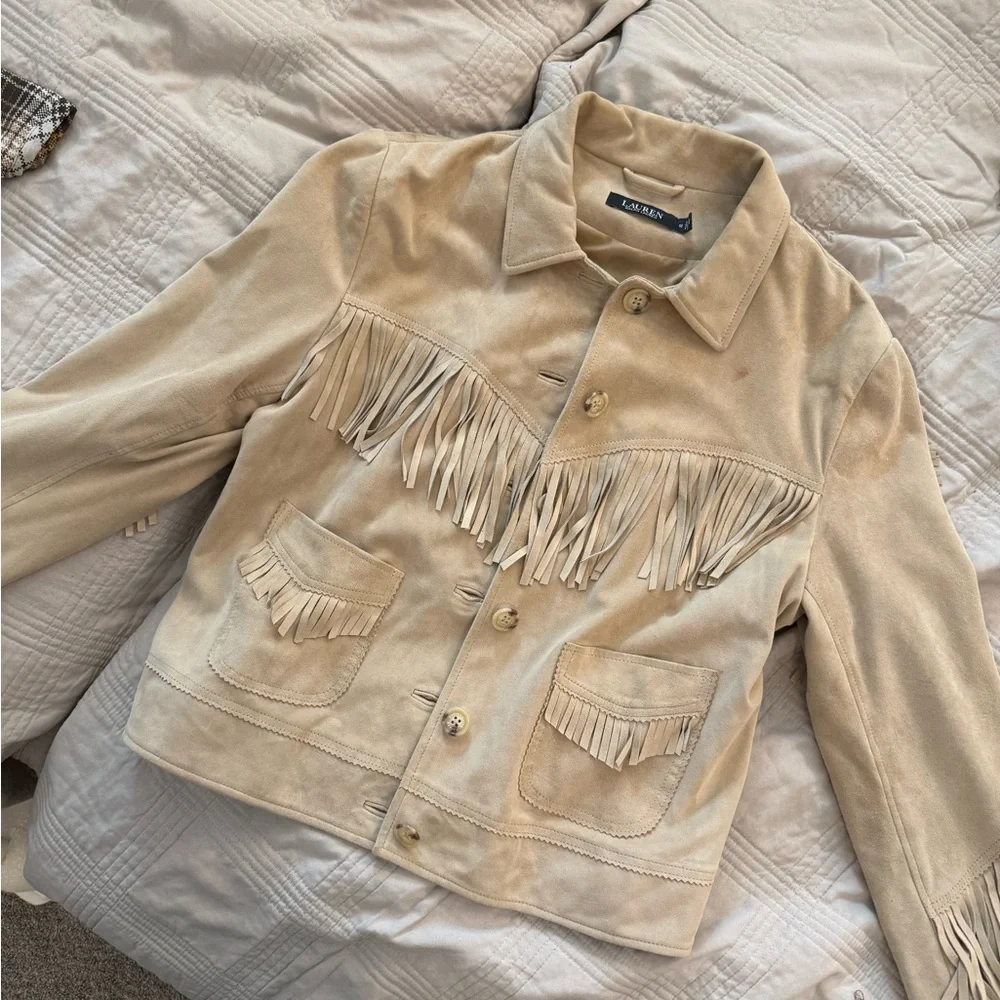 Ralph Lauren Camel Suede Leather Jacket Western Style Boho Fringe - Picture 16 of 17
